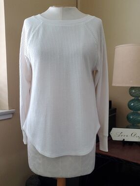 LOFT White Waffle Knit Long Sleeve Top